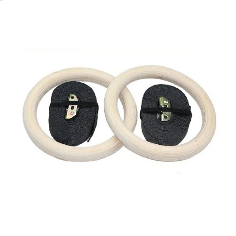 Trainovafit 28mm Wooden Gymnastic Rings with Adjustable Cam Straps
