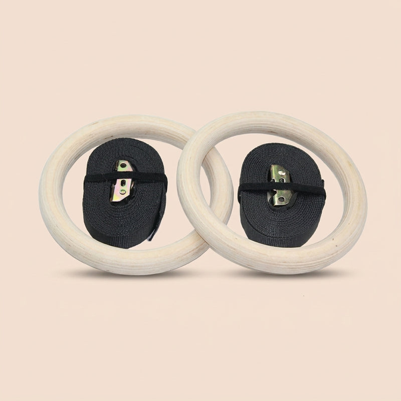 Trainovafit 28mm Wooden Gymnastic Rings with Adjustable Cam Straps