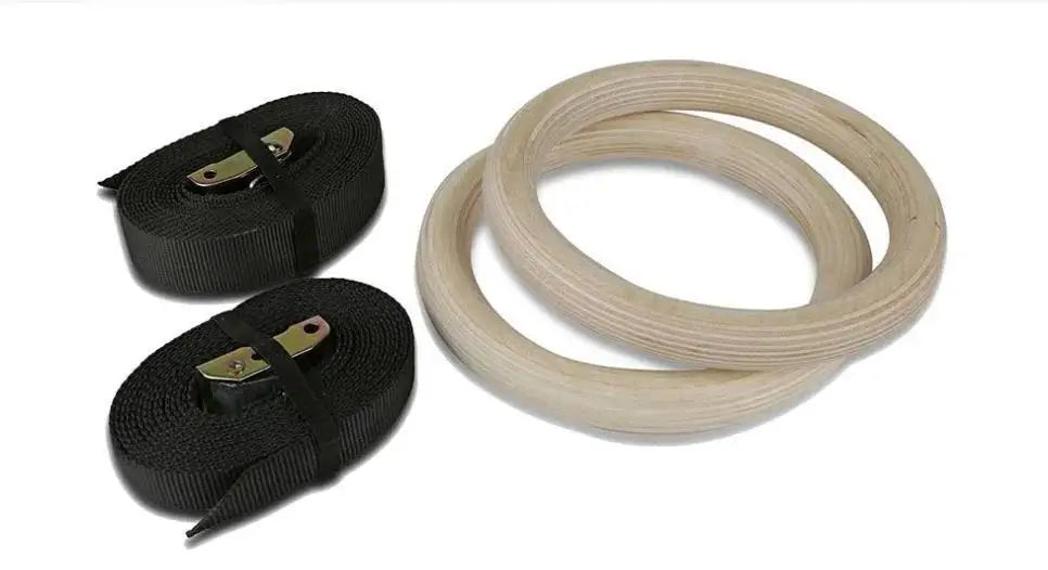 Trainovafit 28mm Wooden Gymnastic Rings with Adjustable Cam Straps