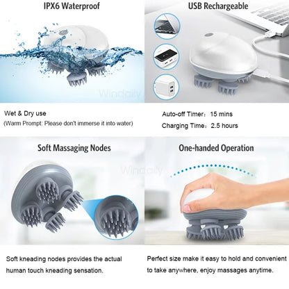 Electric Scalp Head Massager - Kneading & Vibrating Technology for Hair Growth & Tension Relief