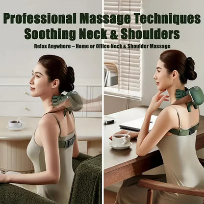 Wireless Bionic Heated Electric Neck and Shoulder Massager with Finger Massager, Portable