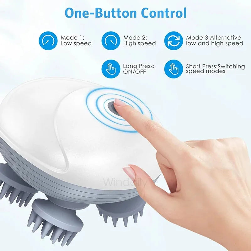 Electric Scalp Head Massager - Kneading & Vibrating Technology for Hair Growth & Tension Relief