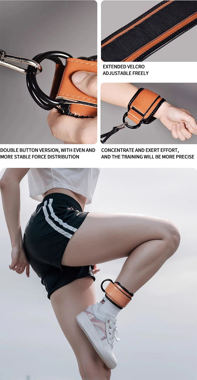 Trainovafit PU Leather Double D-Ring Ankle Strap for Cable Machines