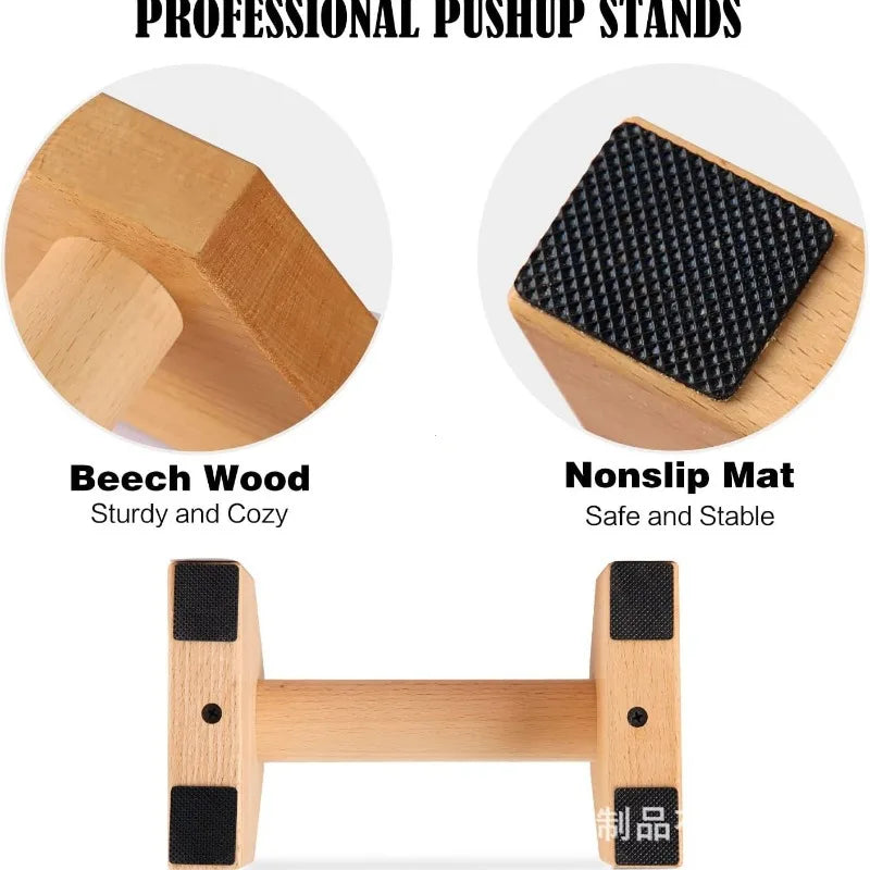 1 Pair Wood Calisthenics Bar Solid Wood Parallettes Push-Up Bar for Home Gym Floor Workouts Bodyweight Training