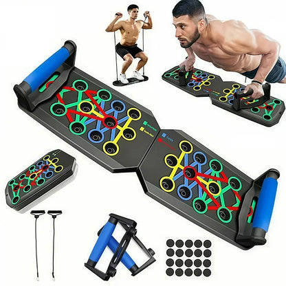 Trainovafit Foldable Multi-Grip Push Up Board with Resistance Bands