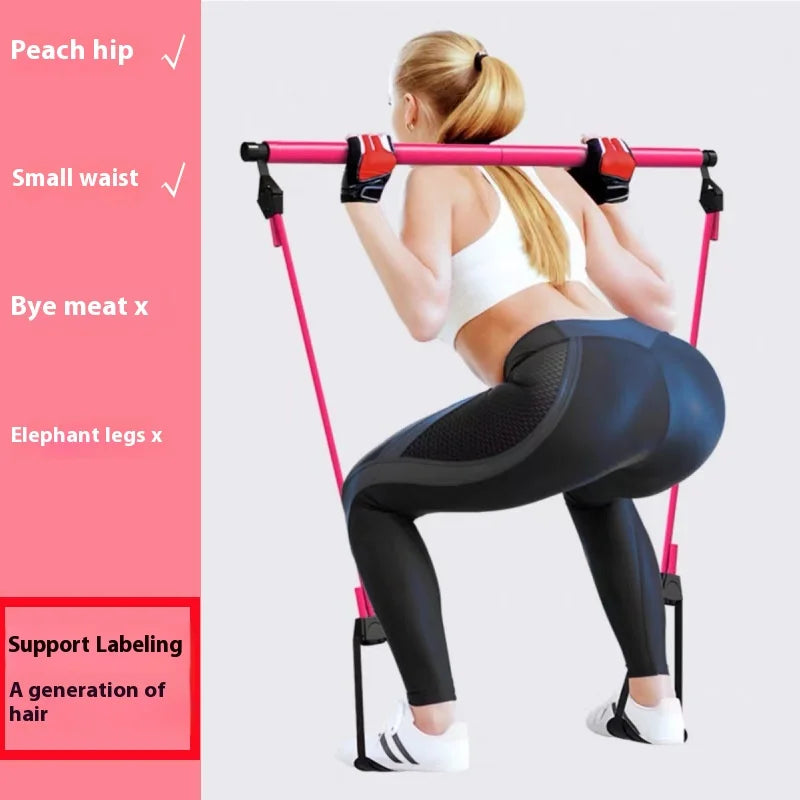Pilates Stick - Adjustable Fitness Bar for Home Workout, Yoga, Stretching & Toning - Portable Exercise Rod with Elastic Bands