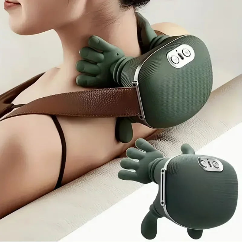 Wireless Bionic Heated Electric Neck and Shoulder Massager with Finger Massager, Portable
