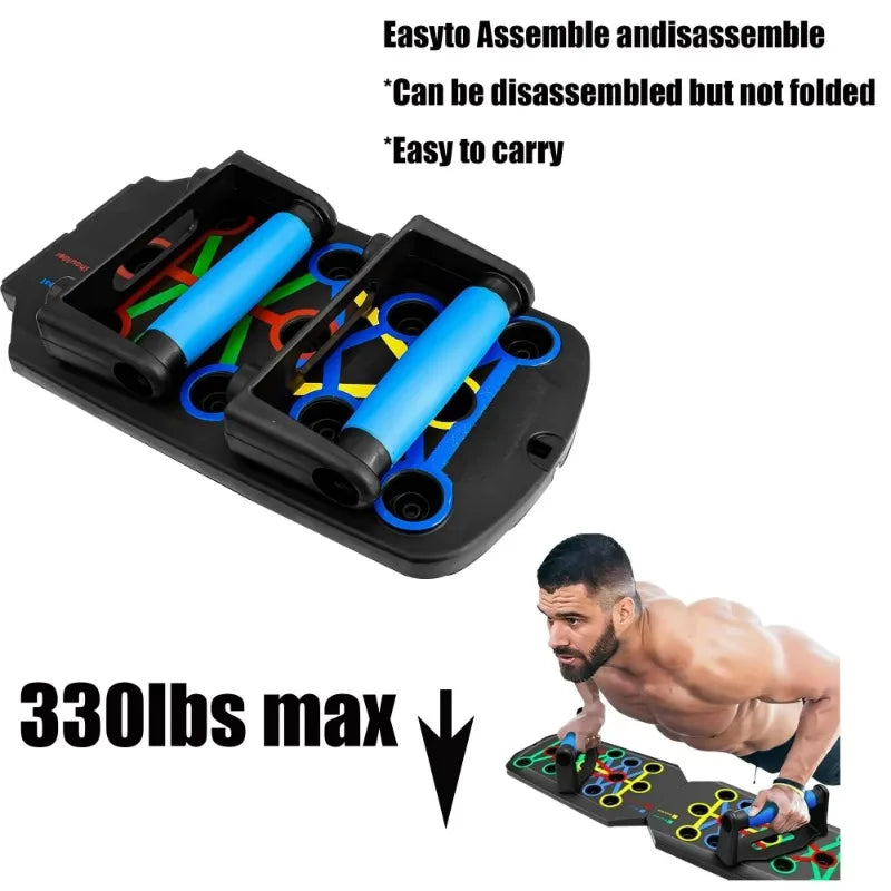 Trainovafit Foldable Multi-Grip Push Up Board with Resistance Bands