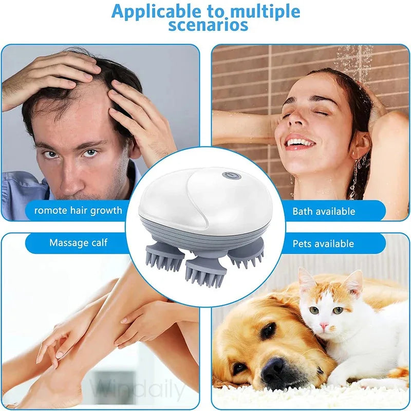 Electric Scalp Head Massager - Kneading & Vibrating Technology for Hair Growth & Tension Relief