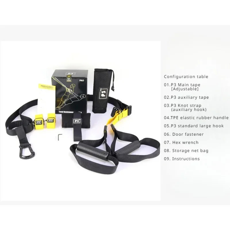P3-Trx Suspension Training Strap Adjustable Tensioner Trainer Resistance Device Hanging Pulling Rope Home Yoga Fitness Band Belt