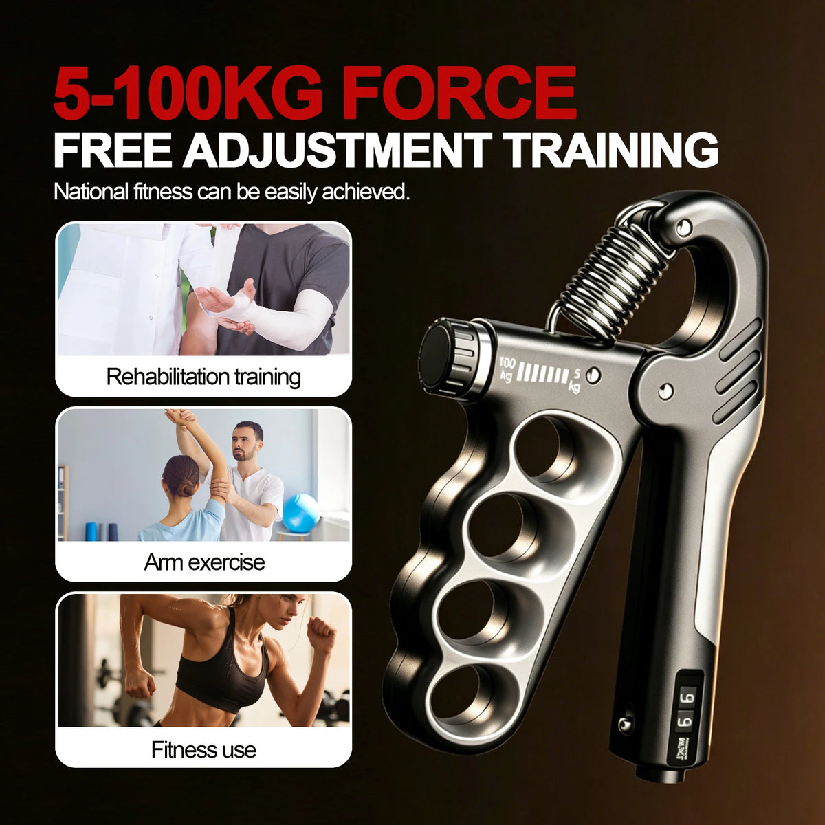 Trainovafit Adjustable Hand Grip Strengthener with Digital Counter (11–220 lbs)