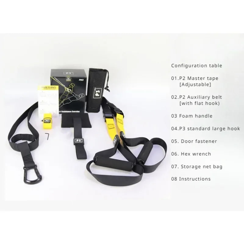 P3-Trx Suspension Training Strap Adjustable Tensioner Trainer Resistance Device Hanging Pulling Rope Home Yoga Fitness Band Belt