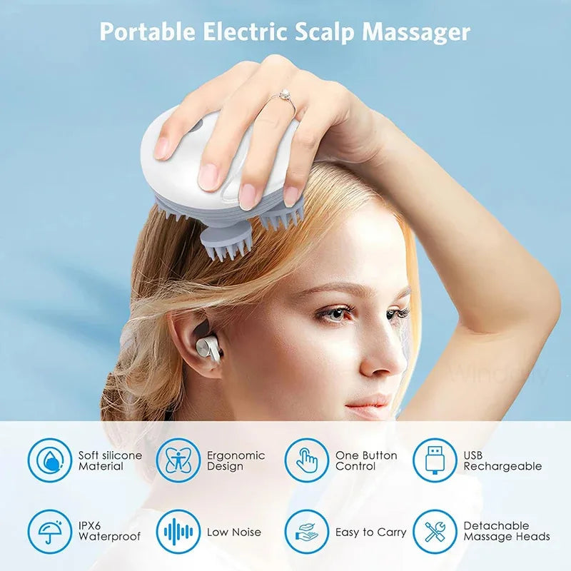 Electric Scalp Head Massager - Kneading & Vibrating Technology for Hair Growth & Tension Relief
