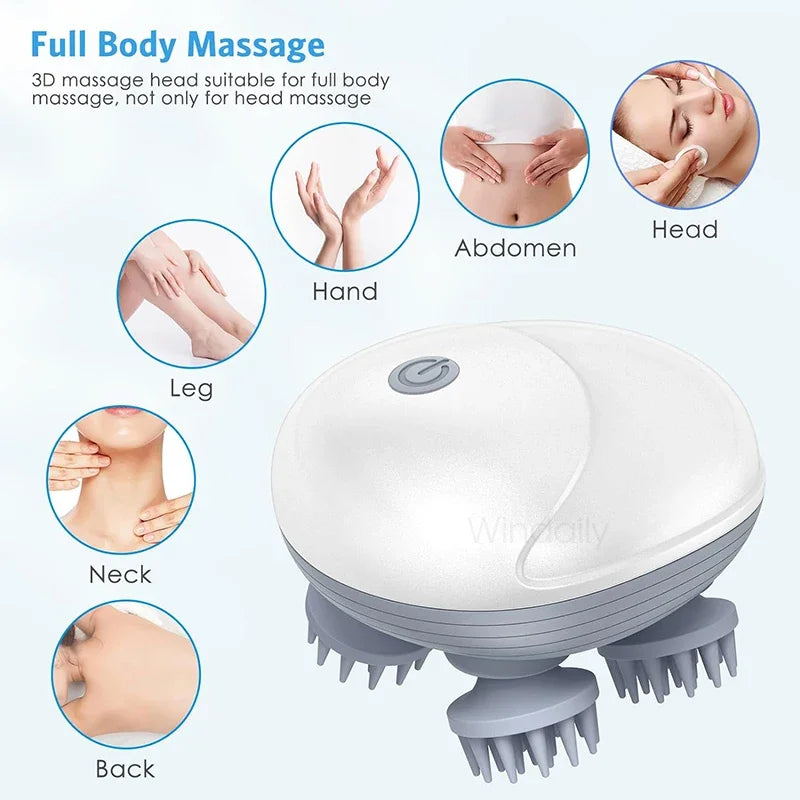 Electric Scalp Head Massager - Kneading & Vibrating Technology for Hair Growth & Tension Relief