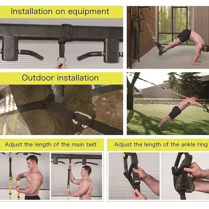 P3-Trx Suspension Training Strap Adjustable Tensioner Trainer Resistance Device Hanging Pulling Rope Home Yoga Fitness Band Belt