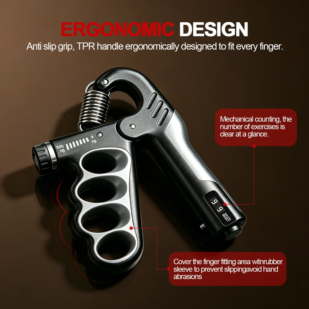 Trainovafit Adjustable Hand Grip Strengthener with Digital Counter (11–220 lbs)