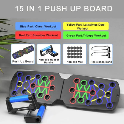 Trainovafit Foldable Multi-Grip Push Up Board with Resistance Bands