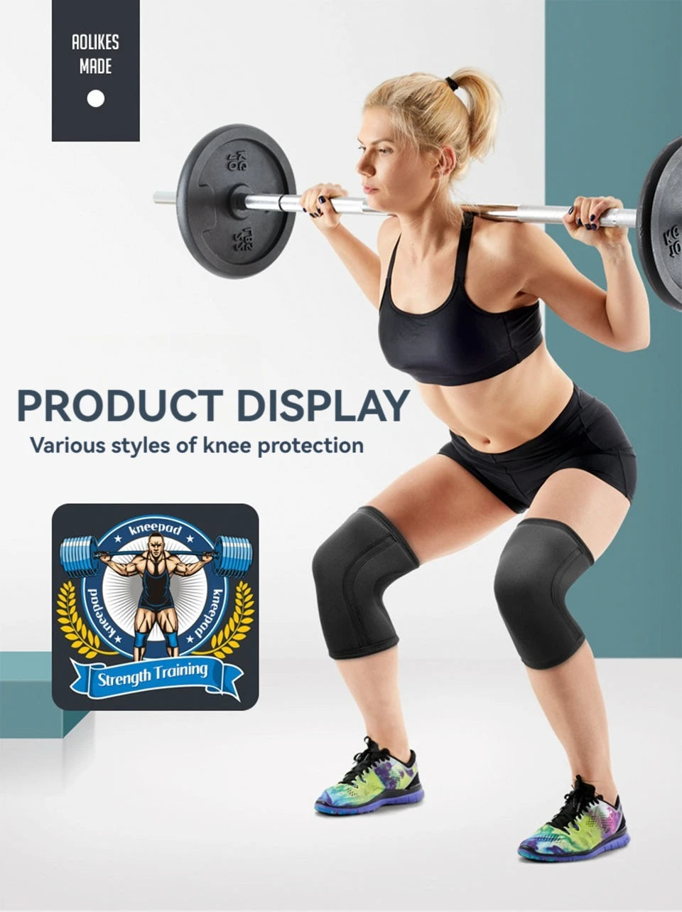 AOLIKES Knee Sleeves for Weightlifting & Powerlifting (7mm Pair) For Men & Women - Knee Wraps for Weight Lifting, Squats