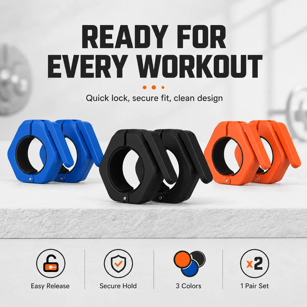 Trainovafit 2-Inch Quick-Release Olympic Barbell Clamp Collars (Pair)