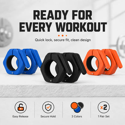 Trainovafit 2-Inch Quick-Release Olympic Barbell Clamp Collars (Pair)