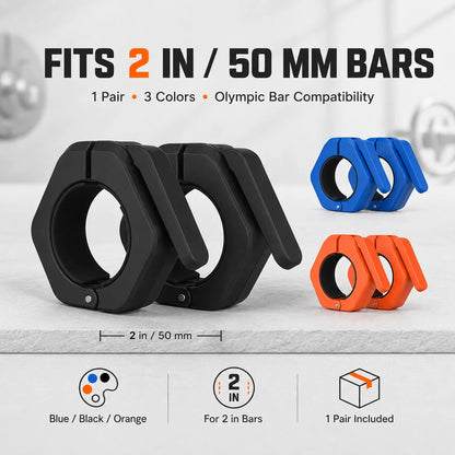 Trainovafit 2-Inch Quick-Release Olympic Barbell Clamp Collars (Pair)