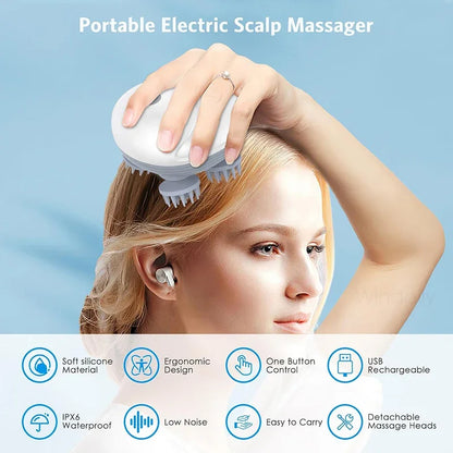 Electric Scalp Head Massager - Kneading & Vibrating Technology for Hair Growth & Tension Relief