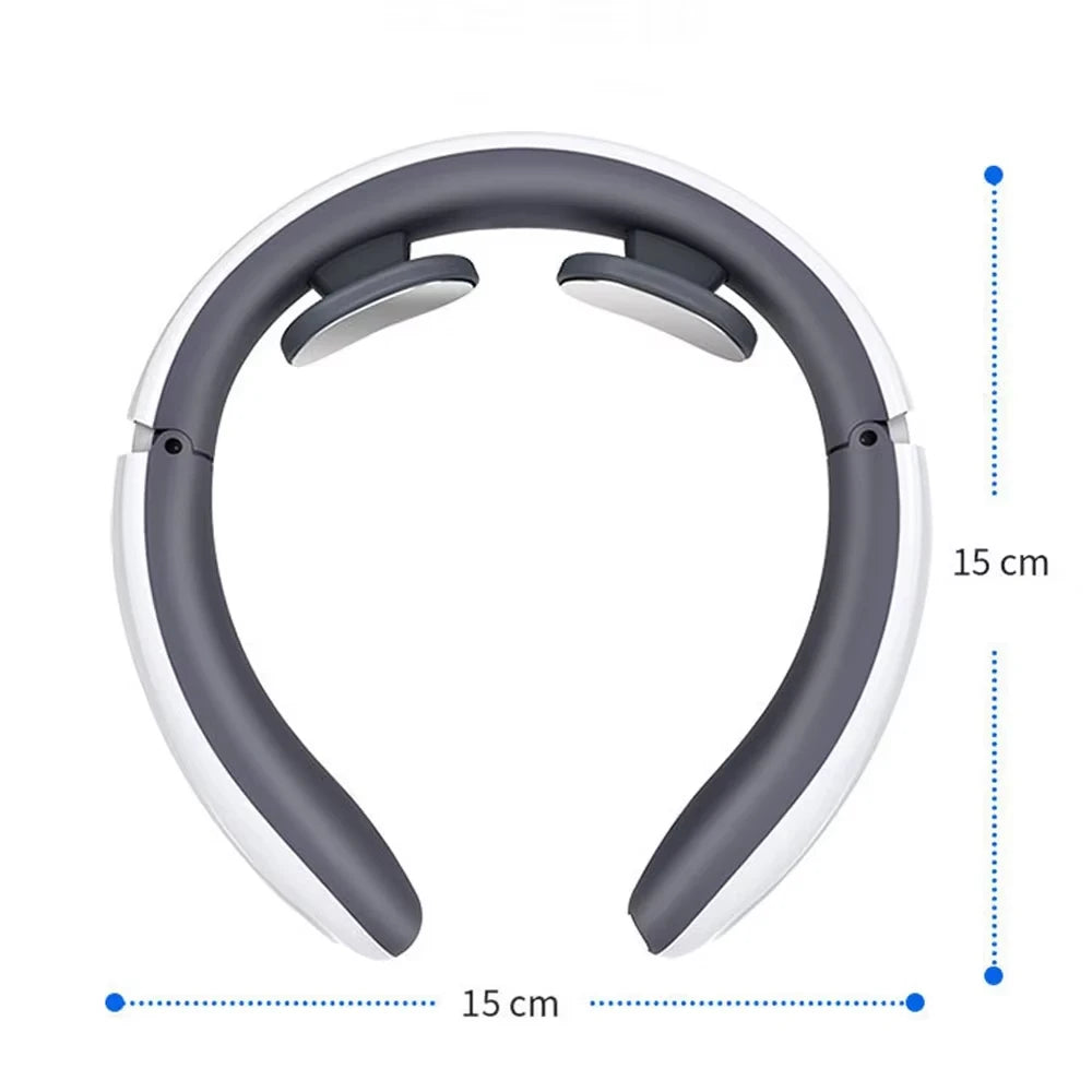 Gray and white neckband with measurement details on a white background