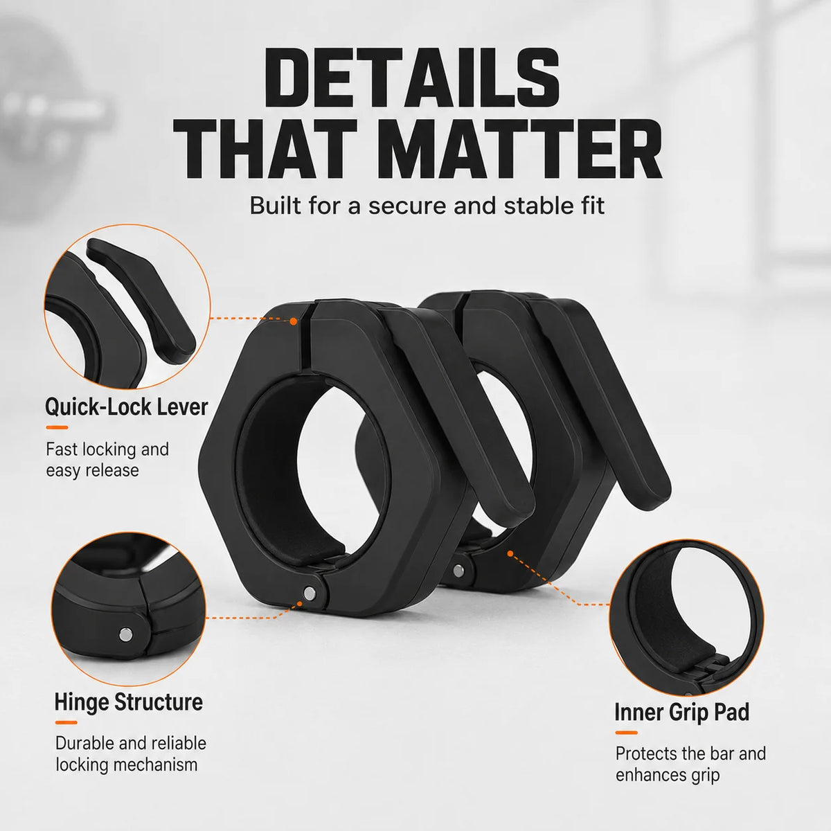Trainovafit 2-Inch Quick-Release Olympic Barbell Clamp Collars (Pair)