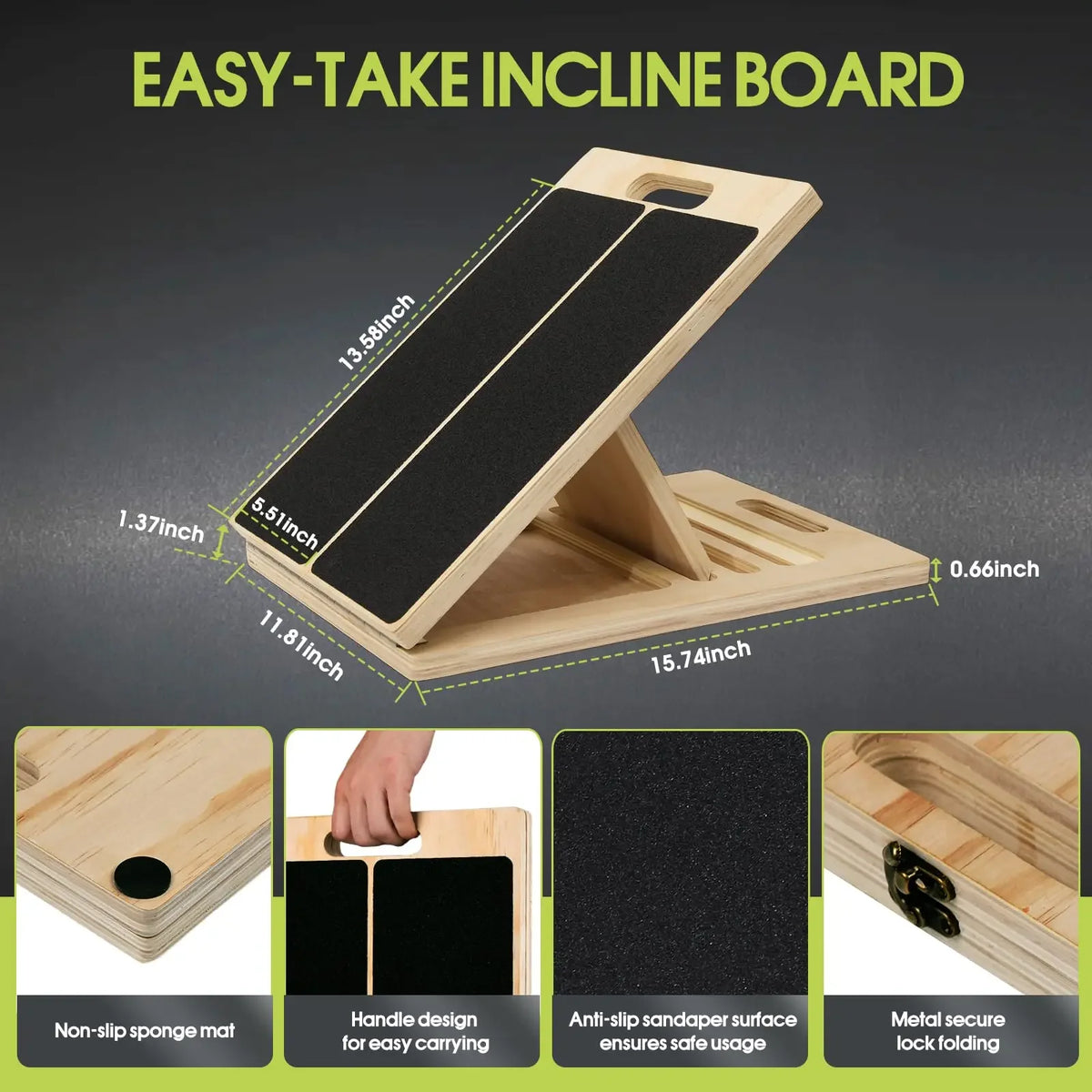 Trainovafit 5-Angle Adjustable Wooden Slant Board for Calf & Squat Mobility