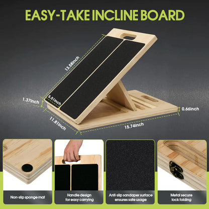 Trainovafit 5-Angle Adjustable Wooden Slant Board for Calf & Squat Mobility