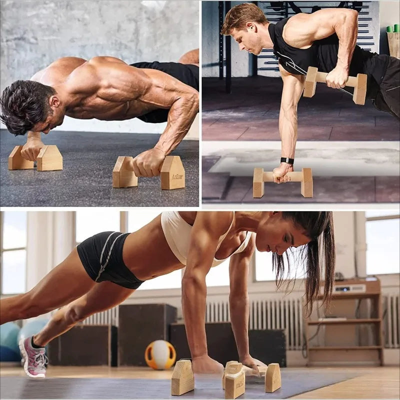 1 Pair Wood Calisthenics Bar Solid Wood Parallettes Push-Up Bar for Home Gym Floor Workouts Bodyweight Training