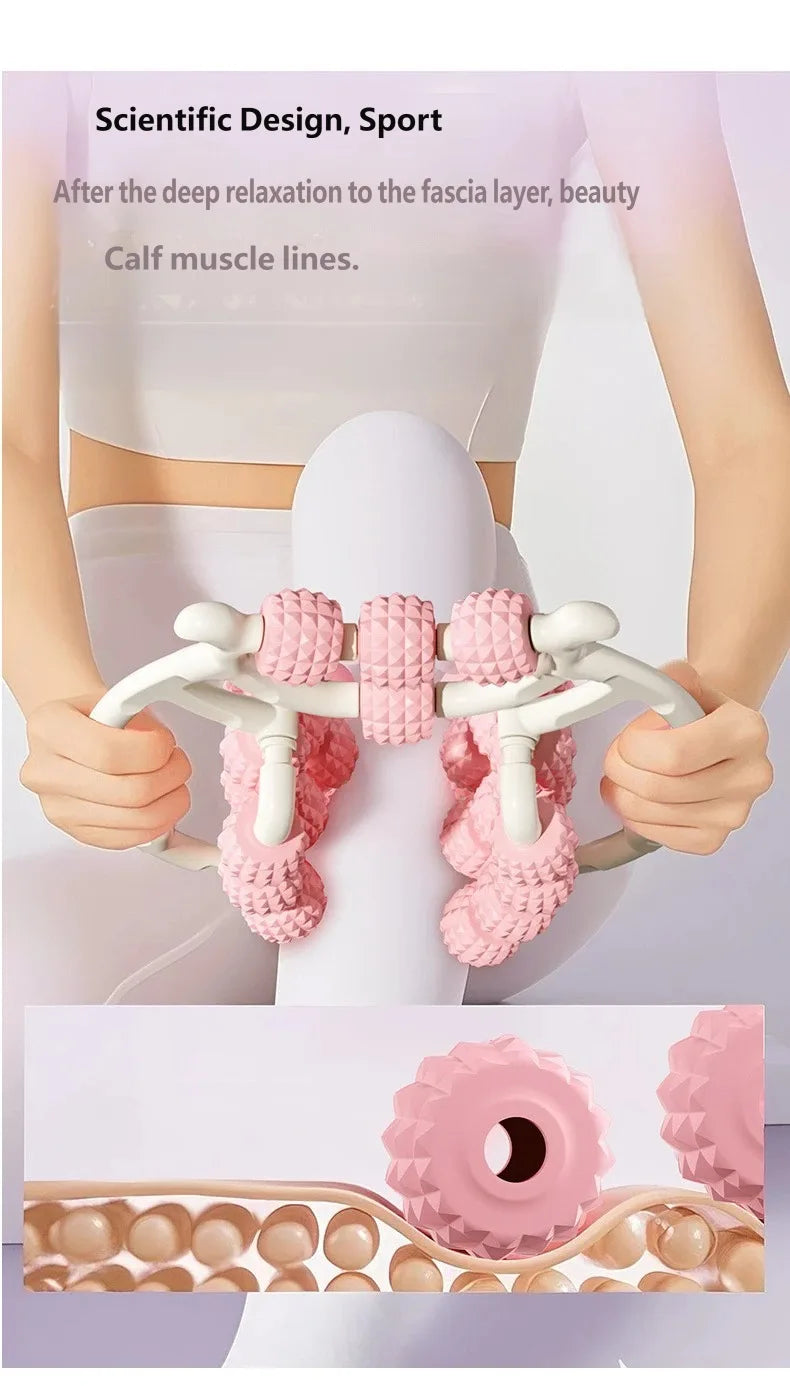 360° Rotatable Muscle Roller With 20 Rolling Wheels Circular Leg Clamp Massage Tool Portable Body Relax Gear for Neck Arm Leg