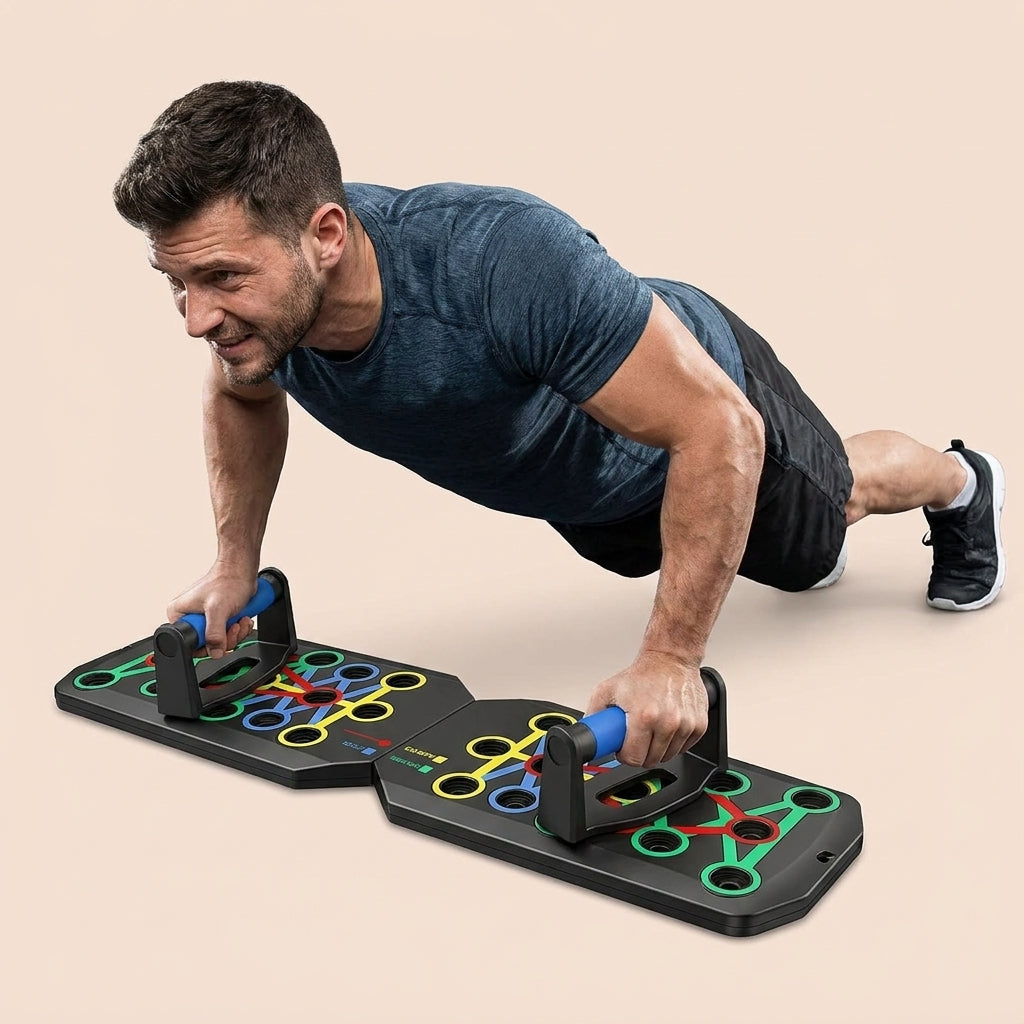 Trainovafit Foldable Multi-Grip Push Up Board with Resistance Bands