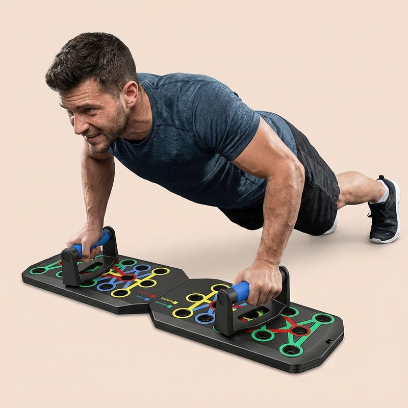 Trainovafit Foldable Multi-Grip Push Up Board with Resistance Bands