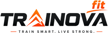 The official logo for 'Train Nova' fitness, featuring the brand name 'TRAIN NOVA' in bold black letters with an orange mountain graphic forming the 'A', and the word 'fit' in orange in the top right corner. The tagline 'TRAIN SMART.