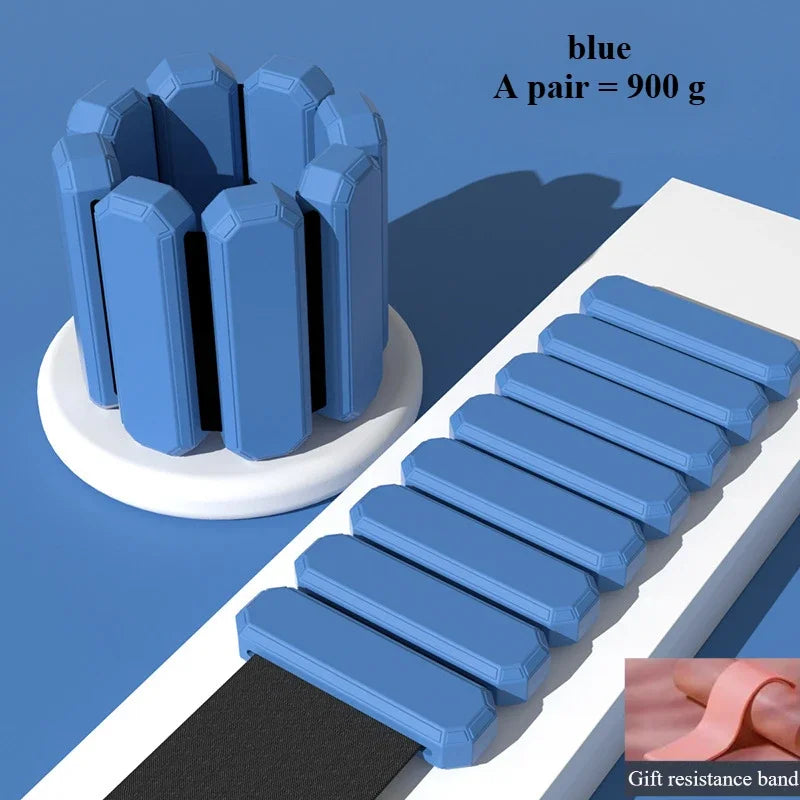 Blue resistance bands and band holder on a blue background