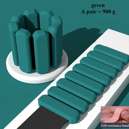 Green resistance bands and holder on a green background